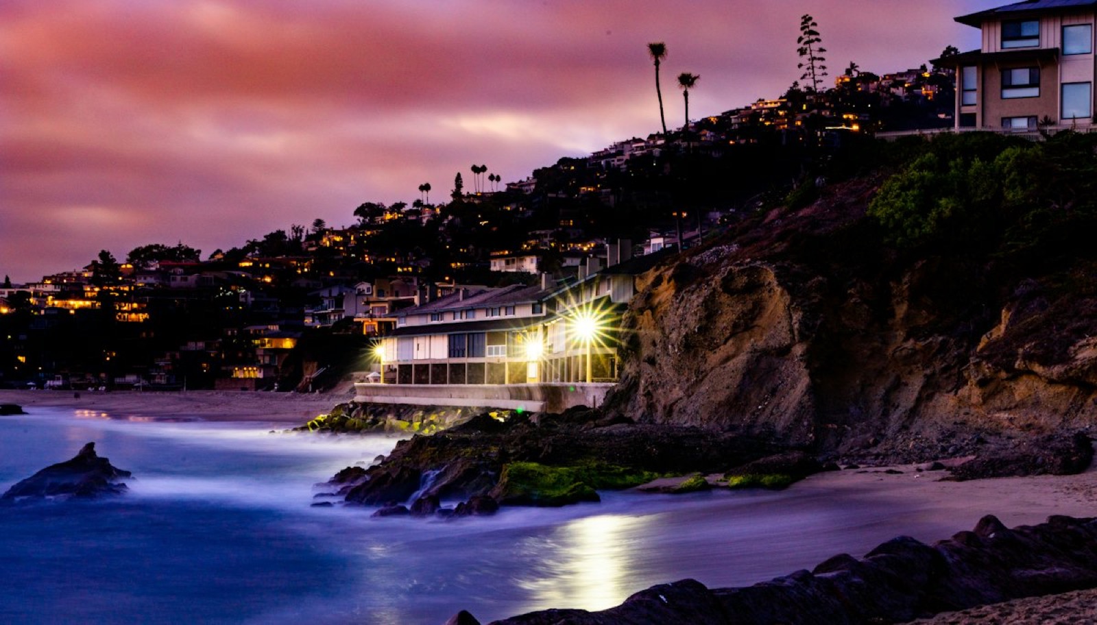 Laguna Beach cove at dusk